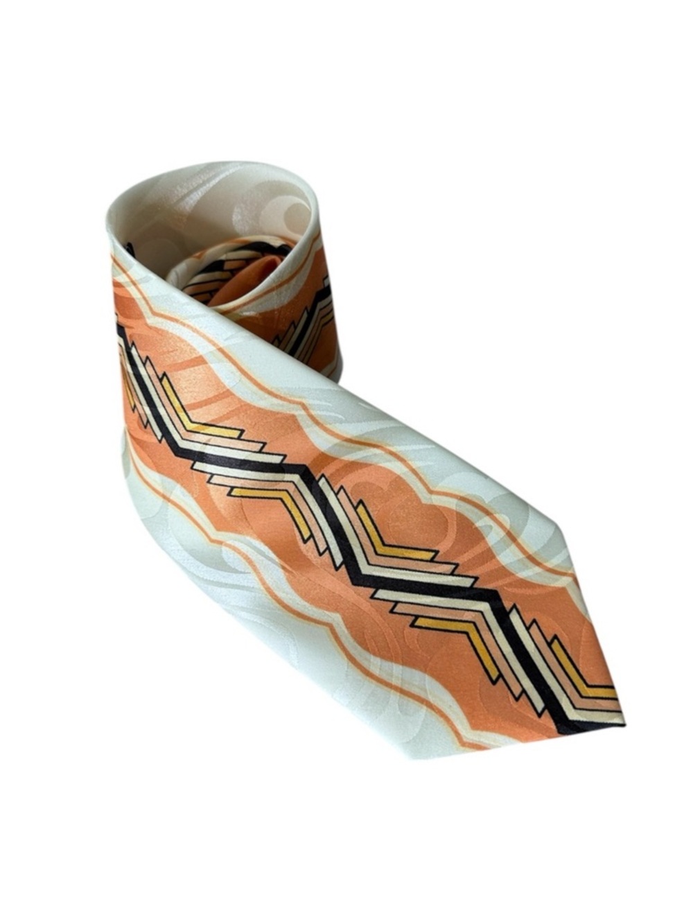 ROMARIO MANZINI Orange Cream Geo Pattern Ugly Tie Wide Unique Hideous Standout